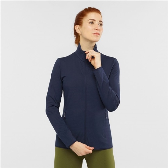 Salomon ESSENTIAL LIGHTWARM Full Zip Jacket Midlayers Damske Námornícka Modrá | 68309VLZN