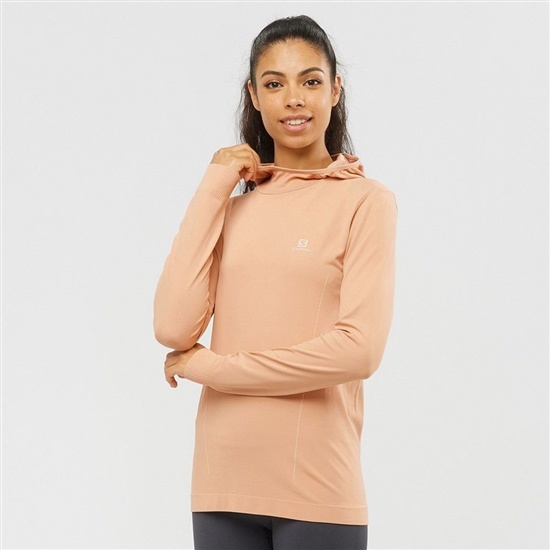 Salomon ESSENTIAL SEAMLESS HOODIE Midlayers Damske Béžové | 82601ECLW