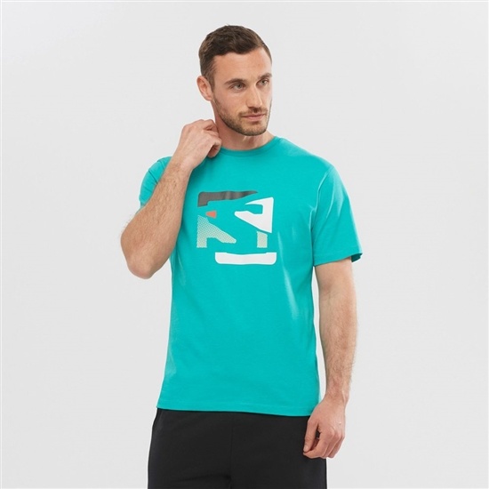 Salomon OUTLIFE GRAPHIC DISRUPTED LOGO SS M Kratke Sleeve Tricko Panske Tyrkysové | 26975NQRS