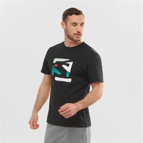 Salomon OUTLIFE GRAPHIC DISRUPTED LOGO SS M Kratke Sleeve Tricko Panske Čierne | 80632FJPN