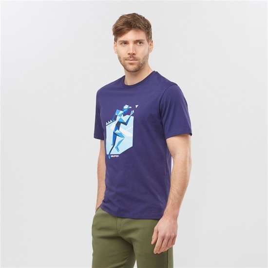 Salomon OUTLIFE GRAPHIC GEO RUNNER SS M Kratke Sleeve Tricko Panske Námornícka Modrá | 48752XDIO
