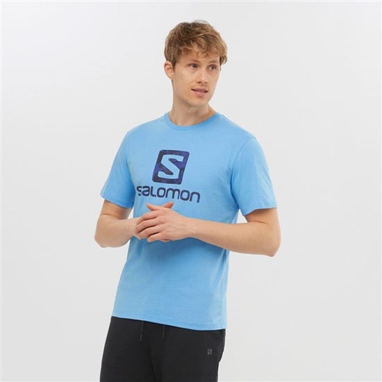 Salomon OUTLIFE LOGO Kratke Sleeve Tricko Panske Modre | 05374XWOQ