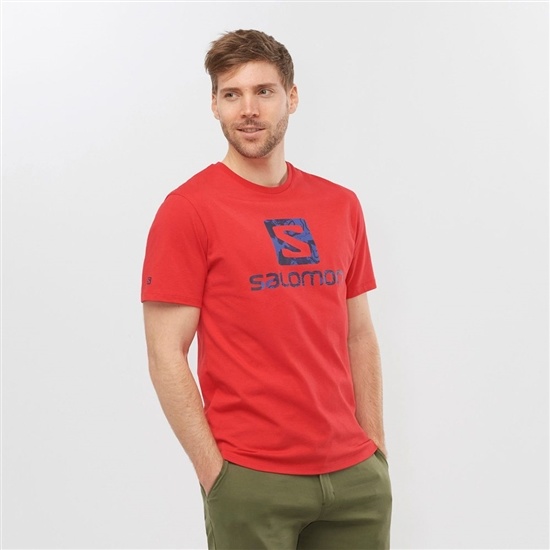 Salomon OUTLIFE LOGO Kratke Sleeve Tricko Panske Červené | 05642QAKW