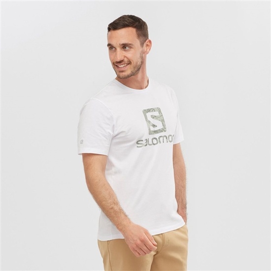 Salomon OUTLIFE LOGO Kratke Sleeve Tricko Panske Biele | 19206SVBP