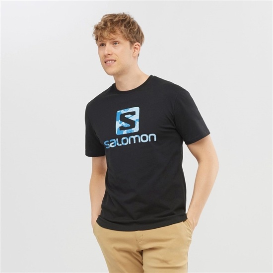 Salomon OUTLIFE LOGO Kratke Sleeve Tricko Panske Čierne | 36247QNGP