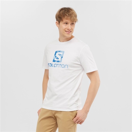 Salomon OUTLIFE LOGO Kratke Sleeve Tricko Panske Biele | 53482QDEZ