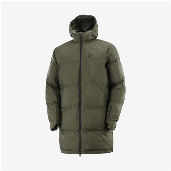 Salomon OUTLIFE PACKABLE LONG PUFFER JKT U Insulated Bundy Panske Olivovo Zelená | 48376QKNZ