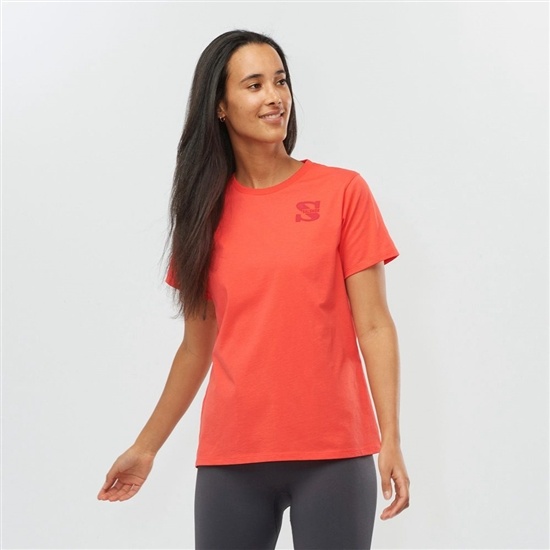 Salomon OUTLIFE SMALL LOGO SS W Kratke Sleeve Tricko Damske Koralove | 83205ZAPE