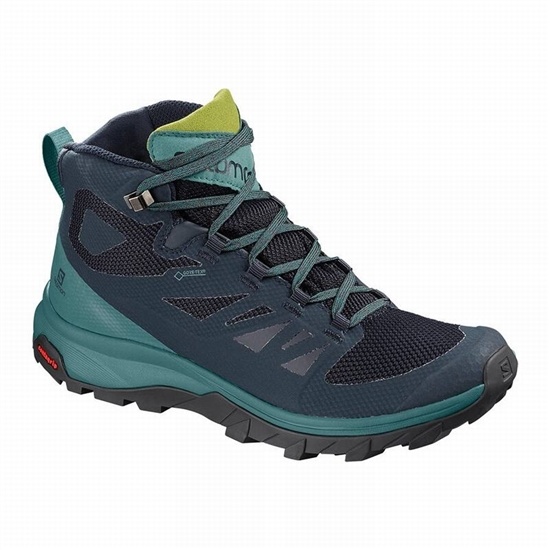 Salomon OUTLINE MID GORE-TEX Turisticke Topanky Damske Námornícka Modrá / Zelene | 46213KEJO